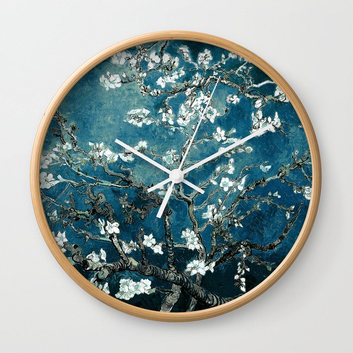 Van Gogh Almond Blossoms : Dark Teal Wall Clock