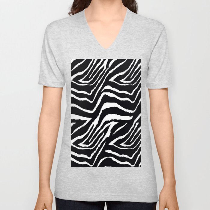 Zebra Black and White #2 V Neck T Shirt