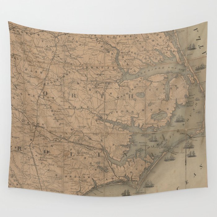 Vintage Map of Eastern North Carolina (1862) 2 Wall Tapestry by BravuraMedia  Society6