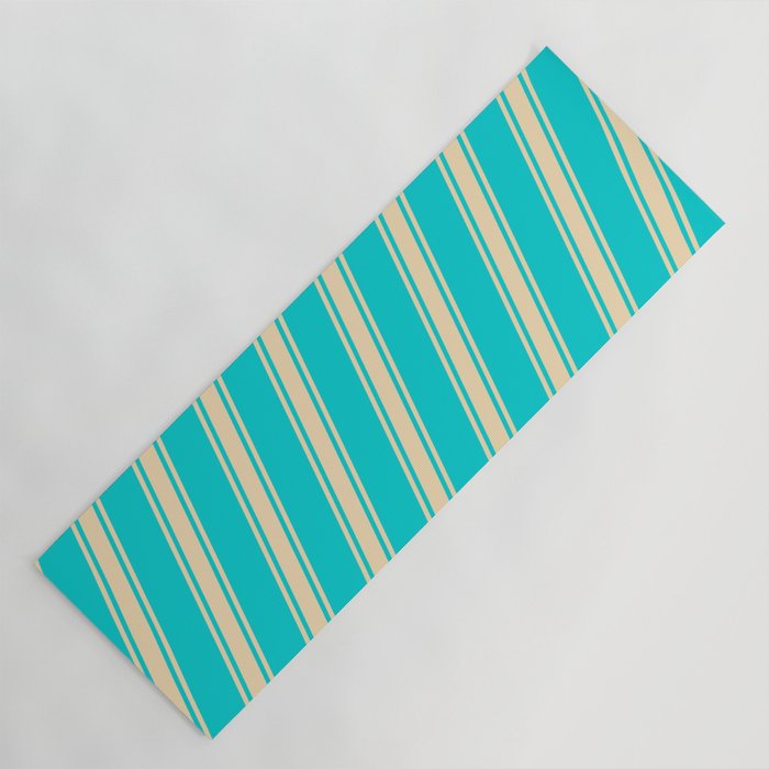Dark Turquoise and Tan Colored Stripes/Lines Pattern Yoga Mat