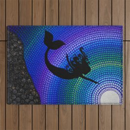 Mermaid under the water reaching for the moon; acrylic dot painting Outdoor Rug