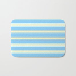 [ Thumbnail: Light Sky Blue and Light Yellow Colored Stripes Pattern Bath Mat ]