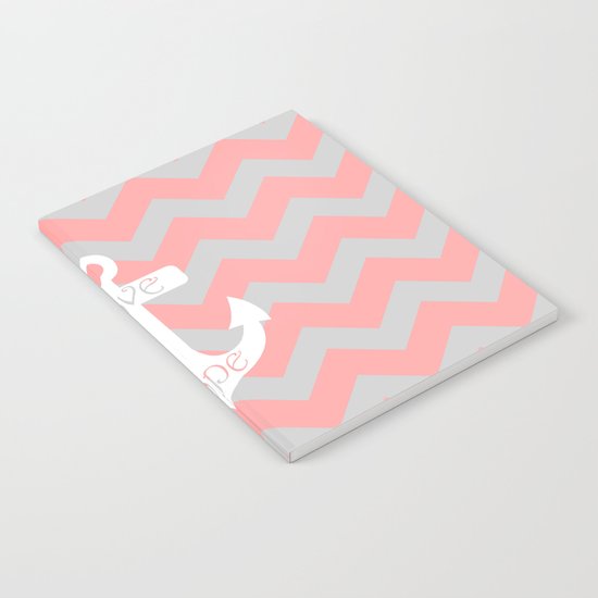 Anchor Chevron Gray Coral Pink Notebook
