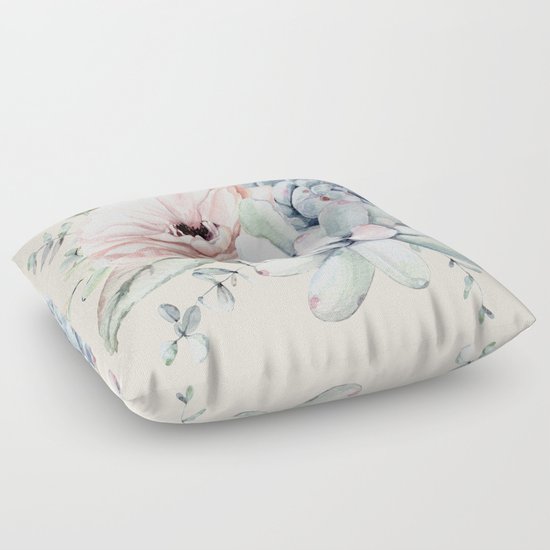 Elegant Blush Pink Succulent Garden by Nature Magick Floor Pillow by Nature Magick Society6