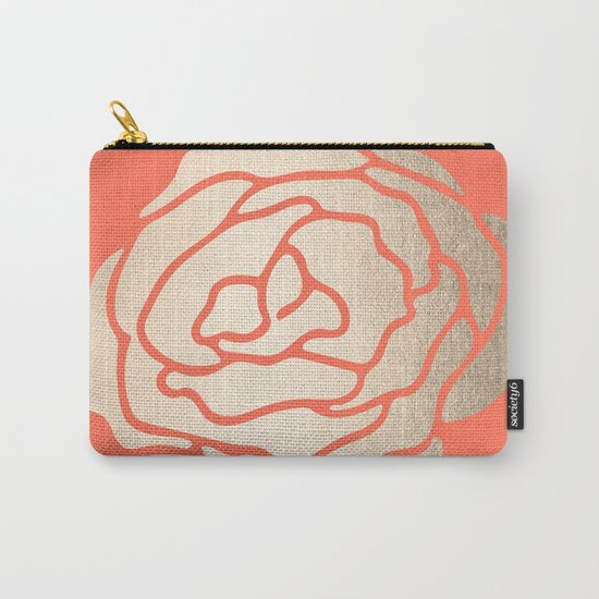 Rose White Gold Sands on Deep Coral Carry-All Pouch