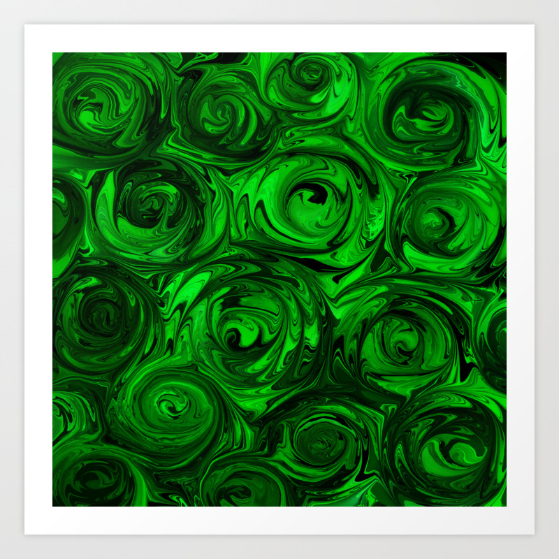 Apple Green And Onyx Glass Swirl Abstract Art Print By