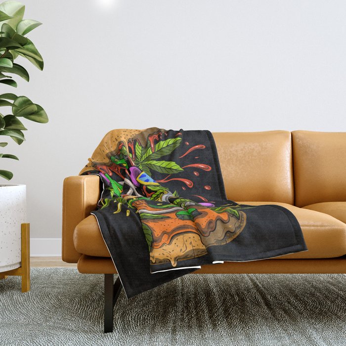 Psychedelic Weed Burger Throw Blanket