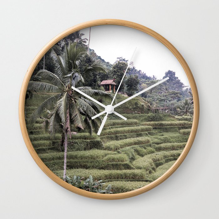 Rice Terraces Palmtree Landscape Art Print | Ubud Bali Indonesia Photo | Island Travel Photography Wall Clock