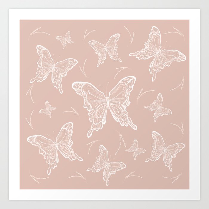 Butterflies on peach background Art Print by . | Society6