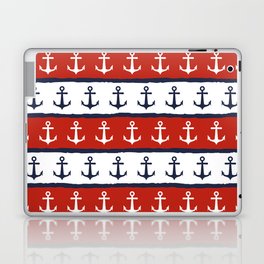 Navy Blue White Maroon Red Nautical Anchor Stripes Laptop Skin