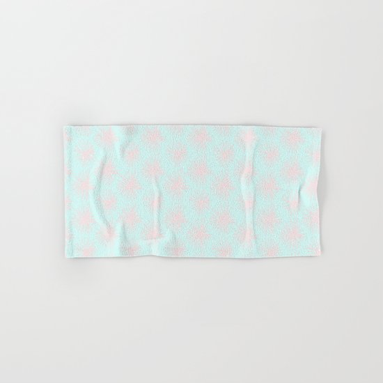 Merry christmas- pink snowflakes and snow on aqua backround I Hand & Bath Towel