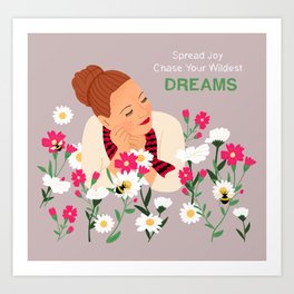Hand draw attractive woman illustration with Chase your Dreams Quote Art Print