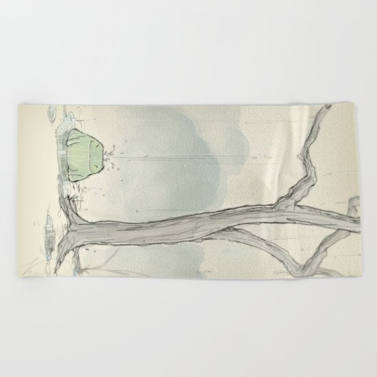The frog under the rain Beach Towel