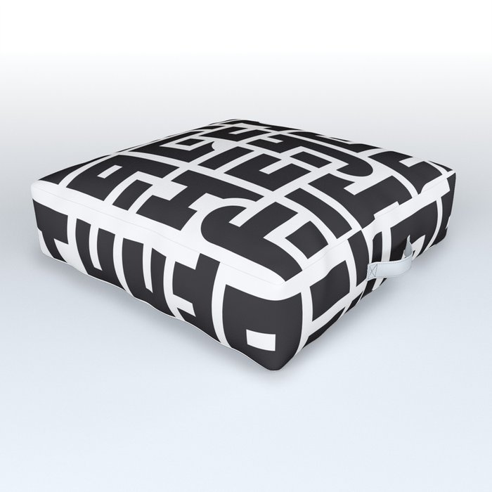 black calligraphic forms in a grid Outdoor Floor Cushion