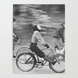 Women Riding Bicycles black and white photography / black and white photographs Poster