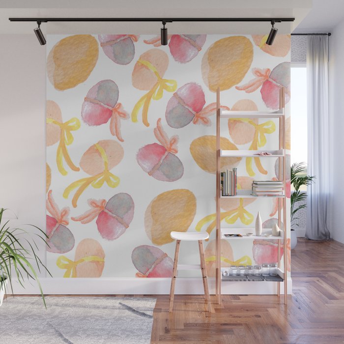 Modern Pink Lilac Lavender Yellow Watercolor Easter Eggs Wall Mural