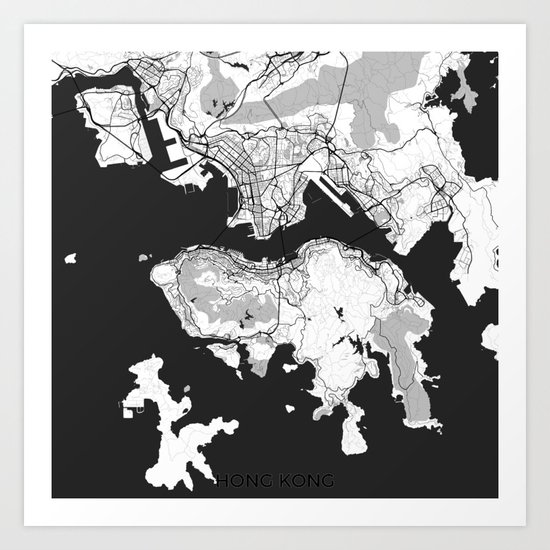 Hong Kong Map Gray Art Print