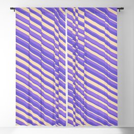 [ Thumbnail: Purple, Slate Blue, and Tan Colored Striped Pattern Blackout Curtain ]