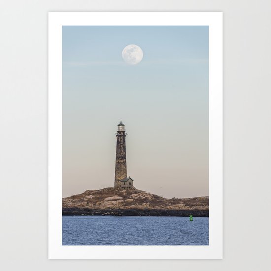 Pink Moon over Thacher island Art Print