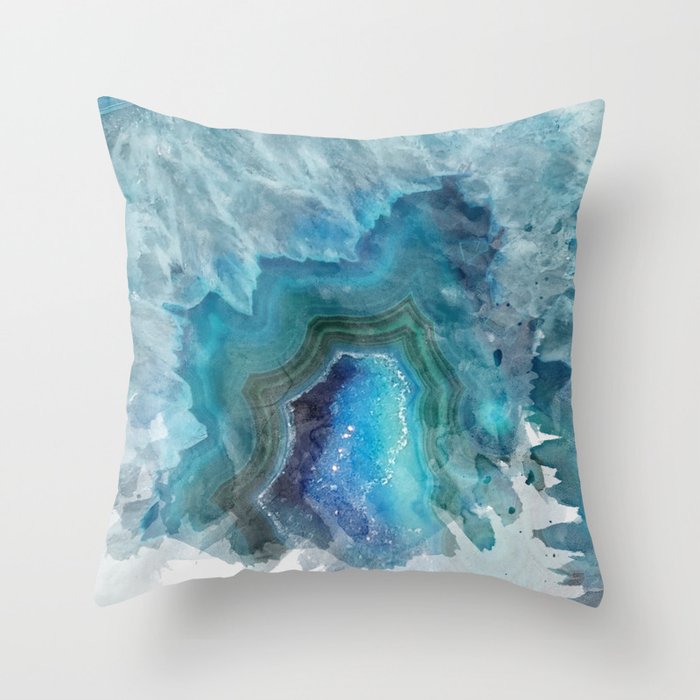 Blue Watercolor Agate Geode Print Throw Pillow