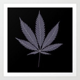 Marijuana Leaf Lavender on Dark Background Art Print