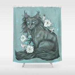 Maine Coon Cat and Moonflowers Shower Curtain
