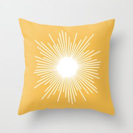 Mid Century Modern Sunburst - Minimalist Sun in Mustard Marigold Yellow and White Throw Pillow
