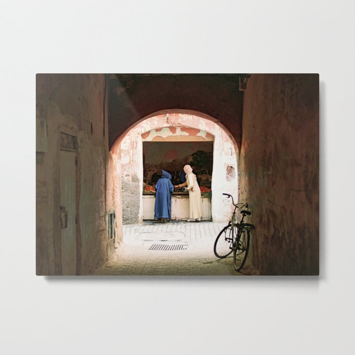 Two women at a market in the souks, Medina in Marrakech Morocco Metal Print