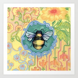Botanical Bumblebee Pattern Art Print