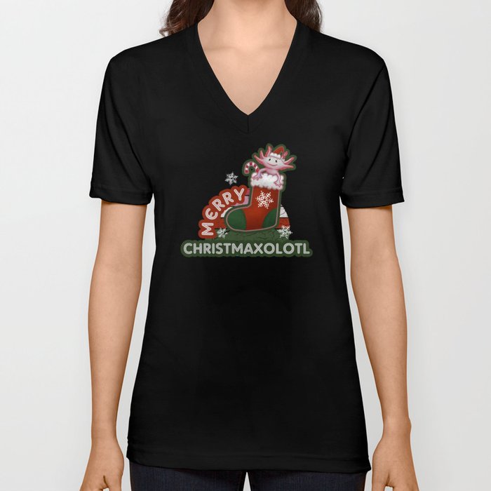 Merry Christmas Christmaxolotl Cute Axolotl V Neck T Shirt