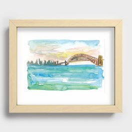 Sydney Australia Harbour Bridge And Opera At Sunset Recessed Framed Print
