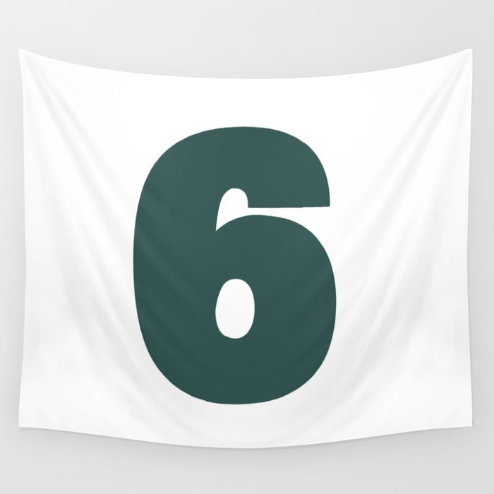 6 (Dark Green & White Number) Wall Tapestry