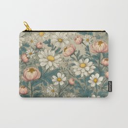 Vintage Daisies and Peonies Pattern Carry-All Pouch