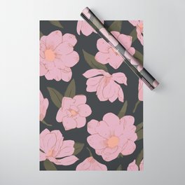Cold pink magnolias pattern on dark Wrapping Paper