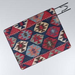 Red Band Diamond Kilim // 19th Century Colorful Brown Cream Peach Navy Blue Ornate Accent Pattern Picnic Blanket