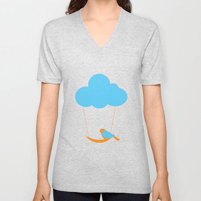 Cute bird and cloud V Neck T Shirt