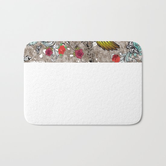Butterfly with Roses Bath Mat