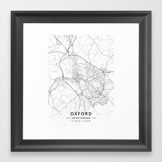 Oxford, United Kingdom - Light Map Framed Art Print by ...