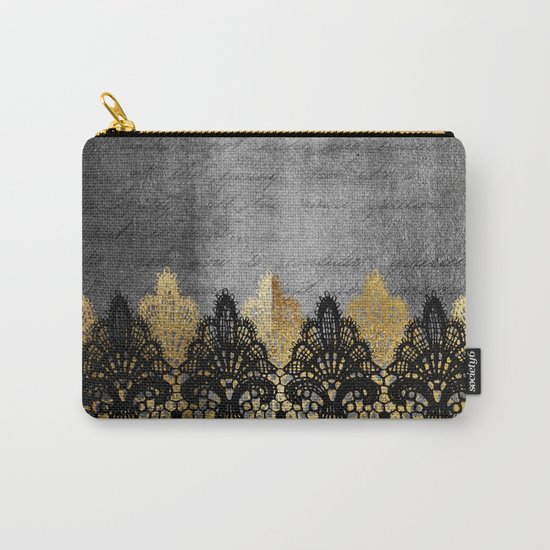 Pure elegance II - Luxury Gold and black lace on grunge dark backround Carry-All Pouch