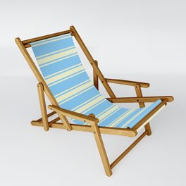 [ Thumbnail: Light Sky Blue and Light Yellow Colored Stripes Pattern Sling Chair ]