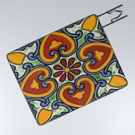 Flor TILE Talavera yellow hearts mexican authentic decoration Picnic Blanket