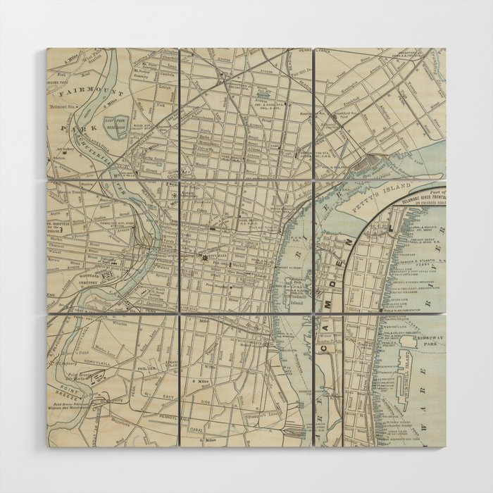 Vintage Map of Philadelphia PA (1889) Wood Wall Art