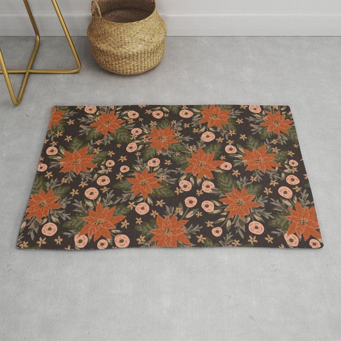 Christmas flower bouquet-rustic red and black Rug