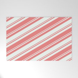 [ Thumbnail: Mint Cream & Light Coral Colored Striped/Lined Pattern Welcome Mat ]