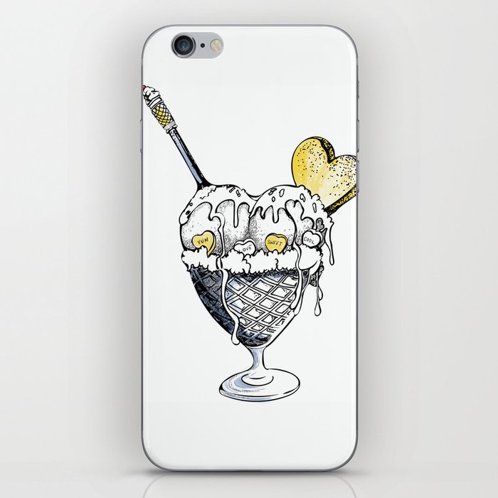 Ice cream in vintage waffle bowl with spoon and heart cookie iPhone Skin