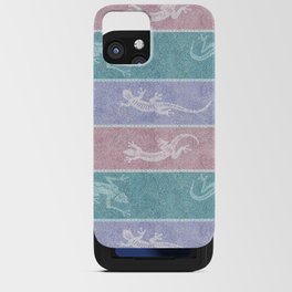 Pastel Geckos on Blue and Mint Stripes iPhone Card Case