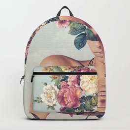 Flower-ism - Bouquet Pot Head Backpack | Beautiful, Portrait, Curated, Flowers, Bouquet, Vertigo Artography, Collage, Retro, Woman, Floral 