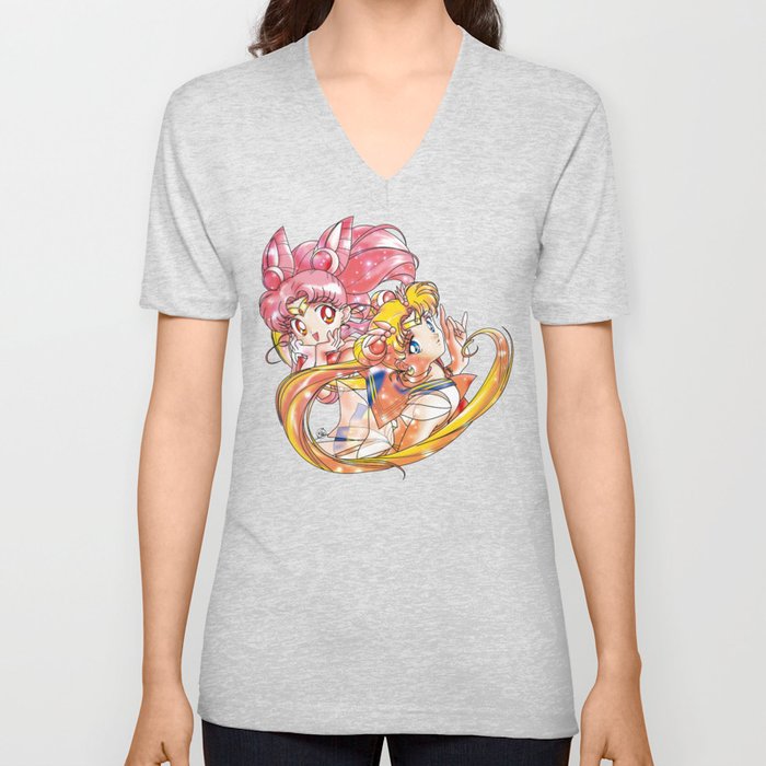 Super Sailor Moon & Chibi Moon (edit 2/A) V Neck T Shirt