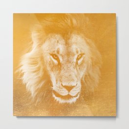 Lion On Gold Metal Metal Print | Watercolor, Gepard, Illustration, Panther, Graphicdesign, Drawing, Lion, Cats, Pattern, Summer 