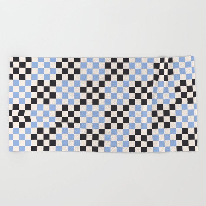 Baby Blue and Black Checker Pattern Beach Towel